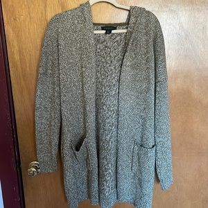 Long army green/ white knit hooded sweater